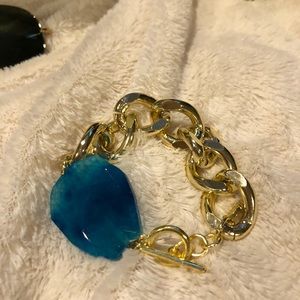 *NEW & BUNDLED* Blue Agate Gold Bracelet/Necklace